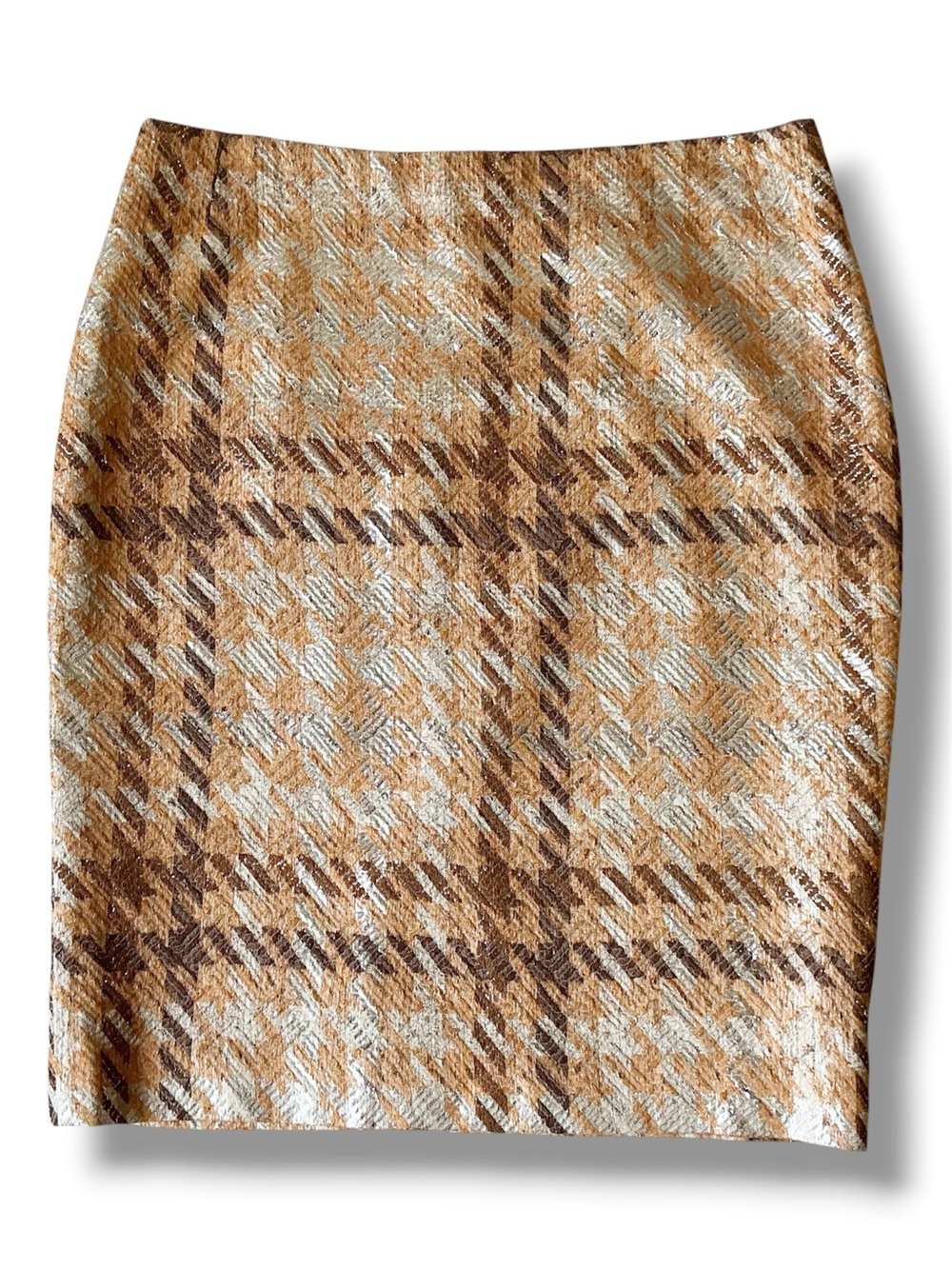 Dries Van Noten Linen Blend Pencil Skirt Orange Brown & Silver Check EU Size 42